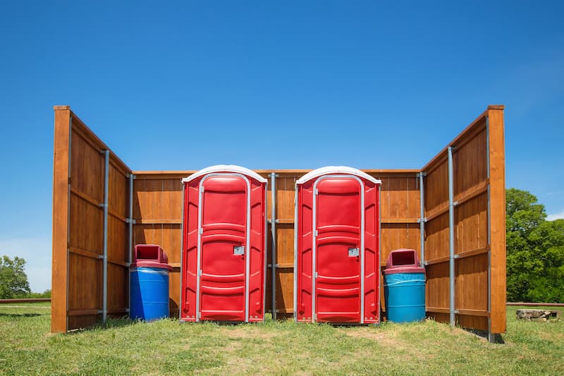 Short-term porta potty units staged for delivery in Racine, Wisconsin